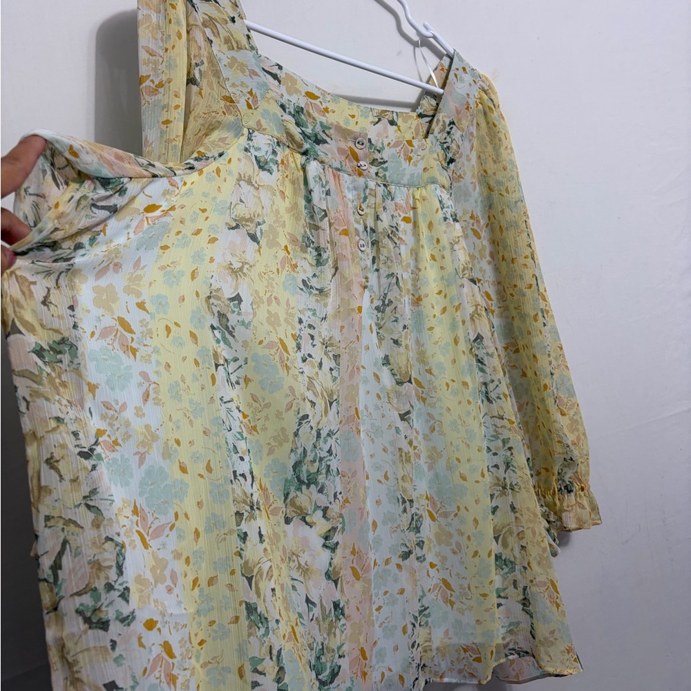 LC Lauren Conrad Floral Boho Blouse size XXL Sheer Long Sleeve Peasant Top(A465) - Picture 7 of 16